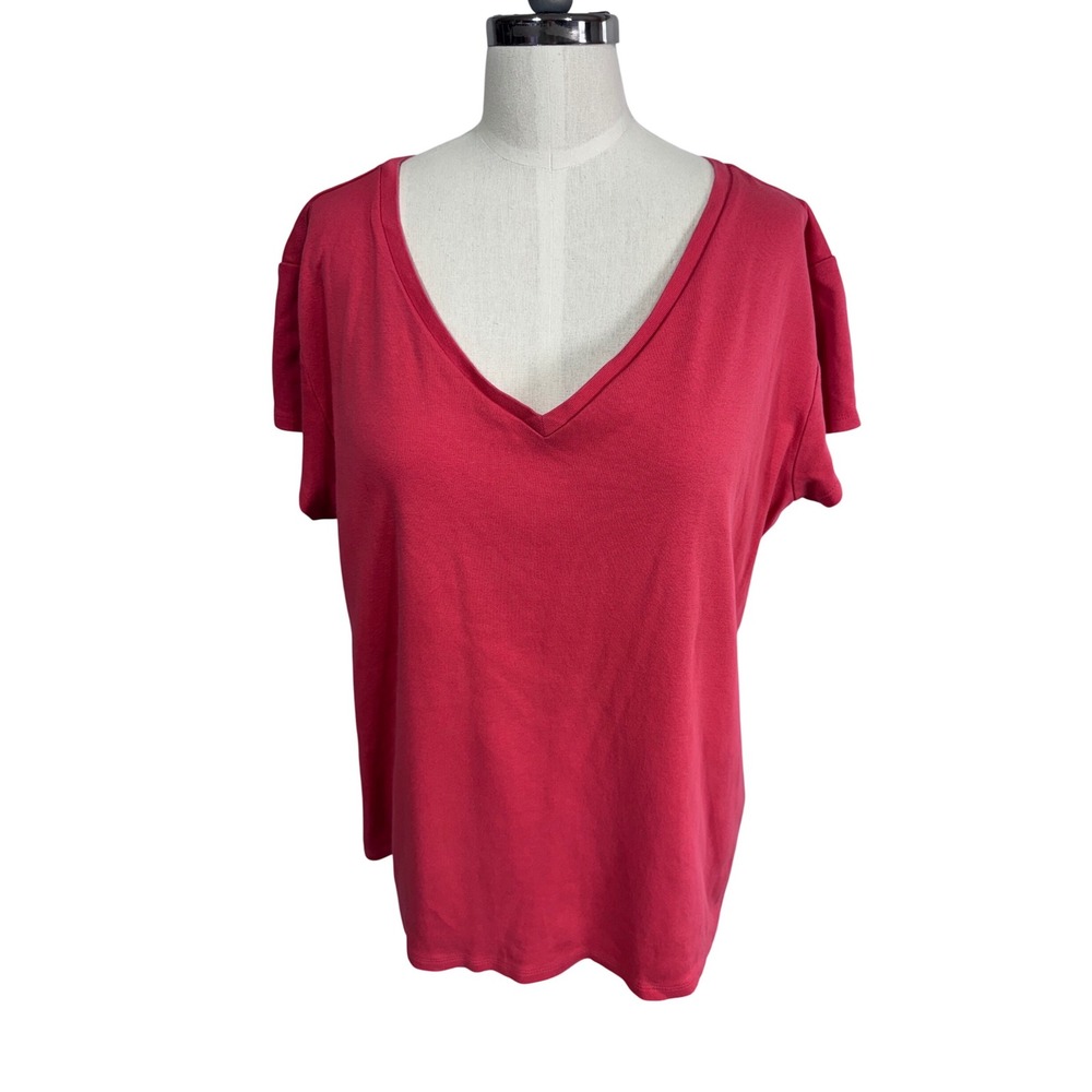 Liz Claiborne XXL Pink V Neck Tee 100% Cotton Casual Basic Women's Top